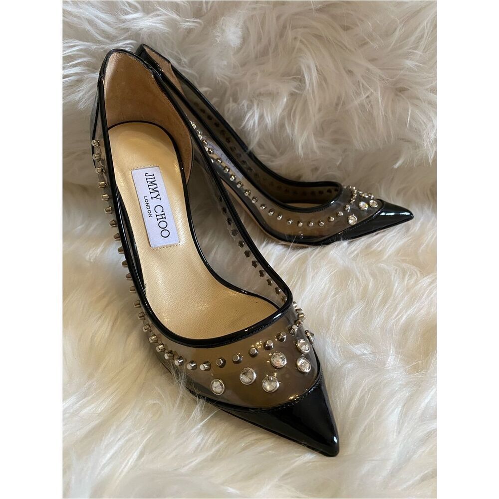 🛍️ Jimmy Choo Authentic Black and Silver Studded Heels w Original Packaging - Picture 5 of 17